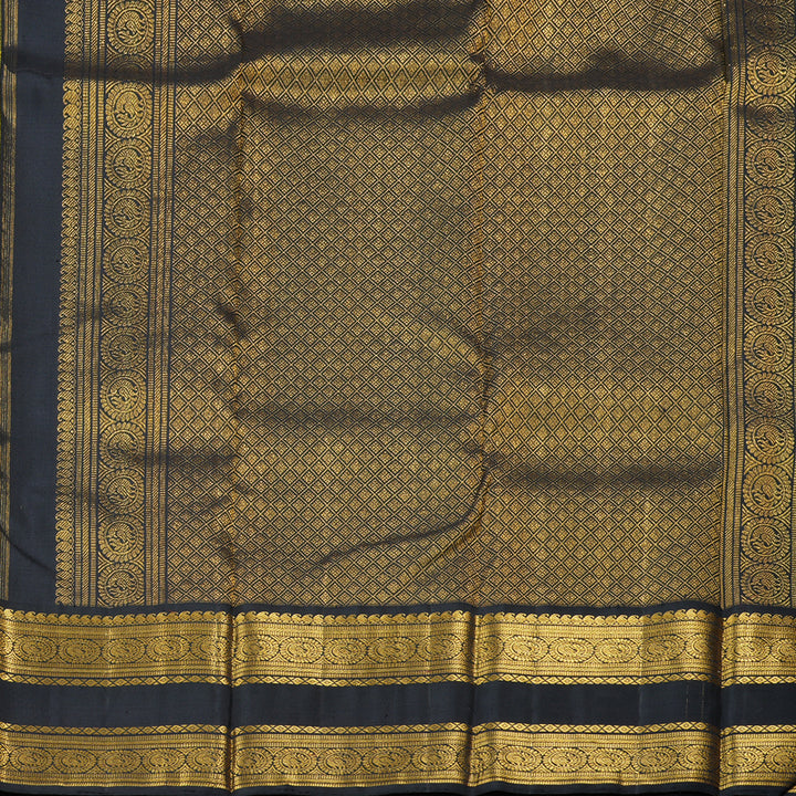 Hayagrivas Yellow Handloom Kanjivaram Silk Saree with Black Border with KBD1538A6-3