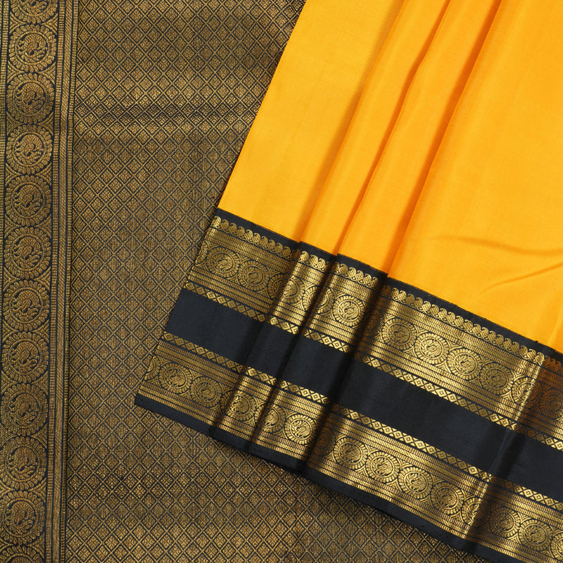 Hayagrivas Yellow Handloom Kanjivaram Silk Saree with Black Border with KBD1538A6-3