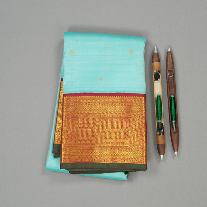 Hayagrivas Sea Blue Handloom Kanjivaram Silk Saree with Maroon Border KBD1538A7-19