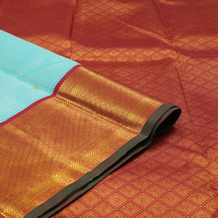Hayagrivas Sea Blue Handloom Kanjivaram Silk Saree with Maroon Border KBD1538A7-19