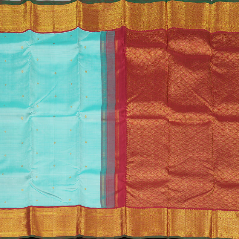 Hayagrivas Sea Blue Handloom Kanjivaram Silk Saree with Maroon Border KBD1538A7-19