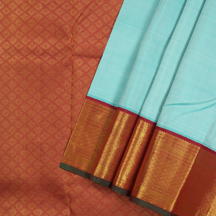 Hayagrivas Sea Blue Handloom Kanjivaram Silk Saree with Maroon Border KBD1538A7-19