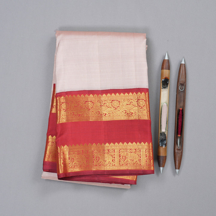 Hayagrivas Baby Pink Handloom Kanjivaram Silk Saree with Maroon Red Border KBD1539A1-1