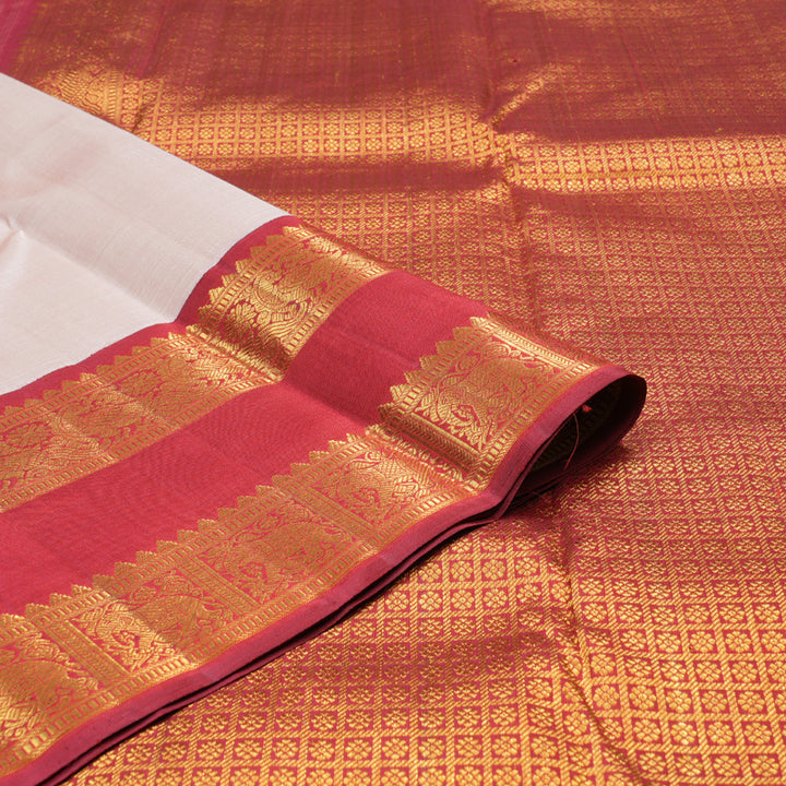 Hayagrivas Baby Pink Handloom Kanjivaram Silk Saree with Maroon Red Border KBD1539A1-1