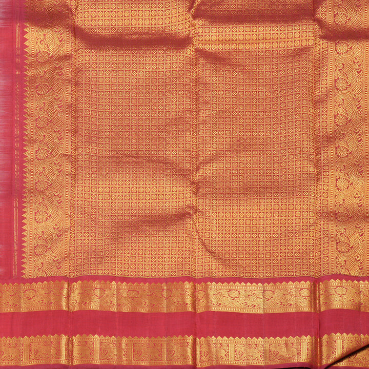 Hayagrivas Baby Pink Handloom Kanjivaram Silk Saree with Maroon Red Border KBD1539A1-1