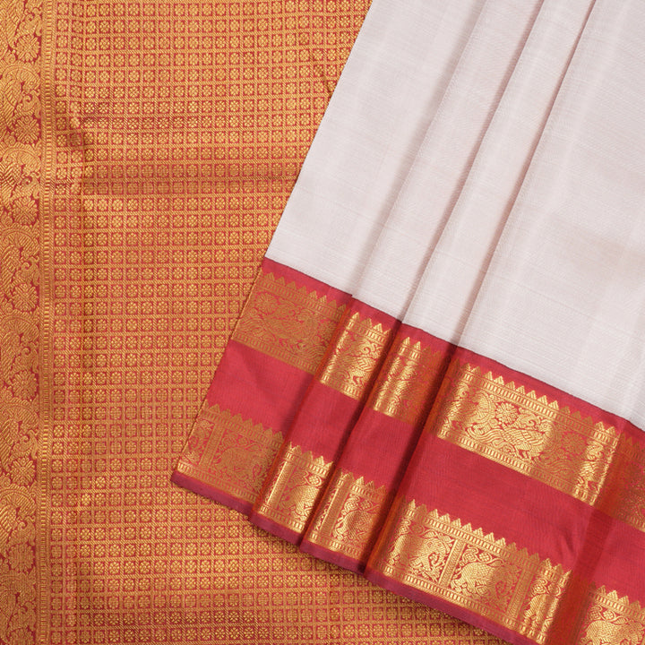 Hayagrivas Baby Pink Handloom Kanjivaram Silk Saree with Maroon Red Border KBD1539A1-1