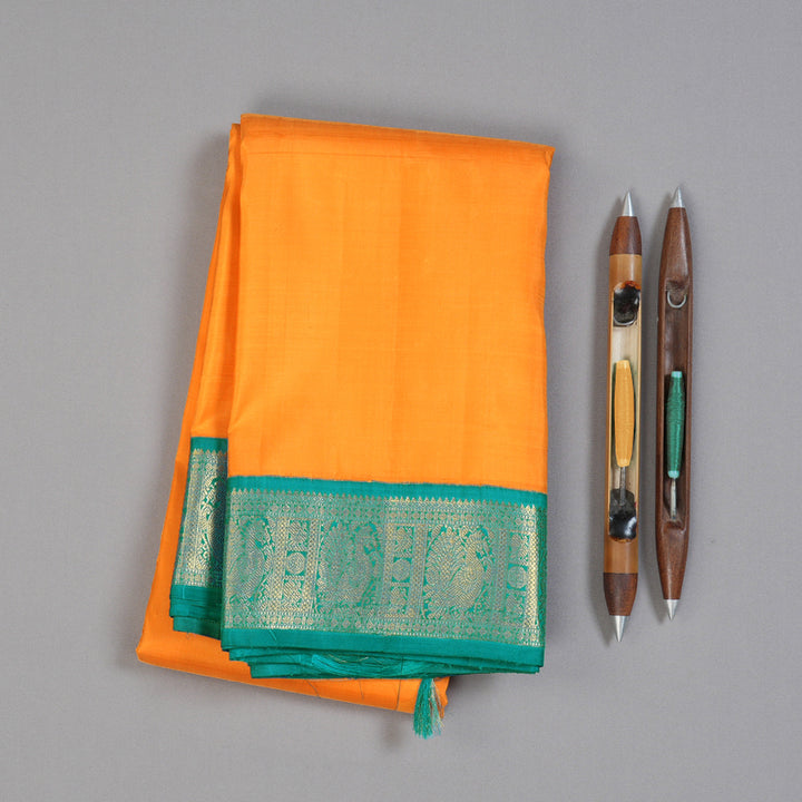 Hayagrivas Mango Yellow Handloom Kanjivaram Silk Saree with Rama Blue Border KBD1539A2-3