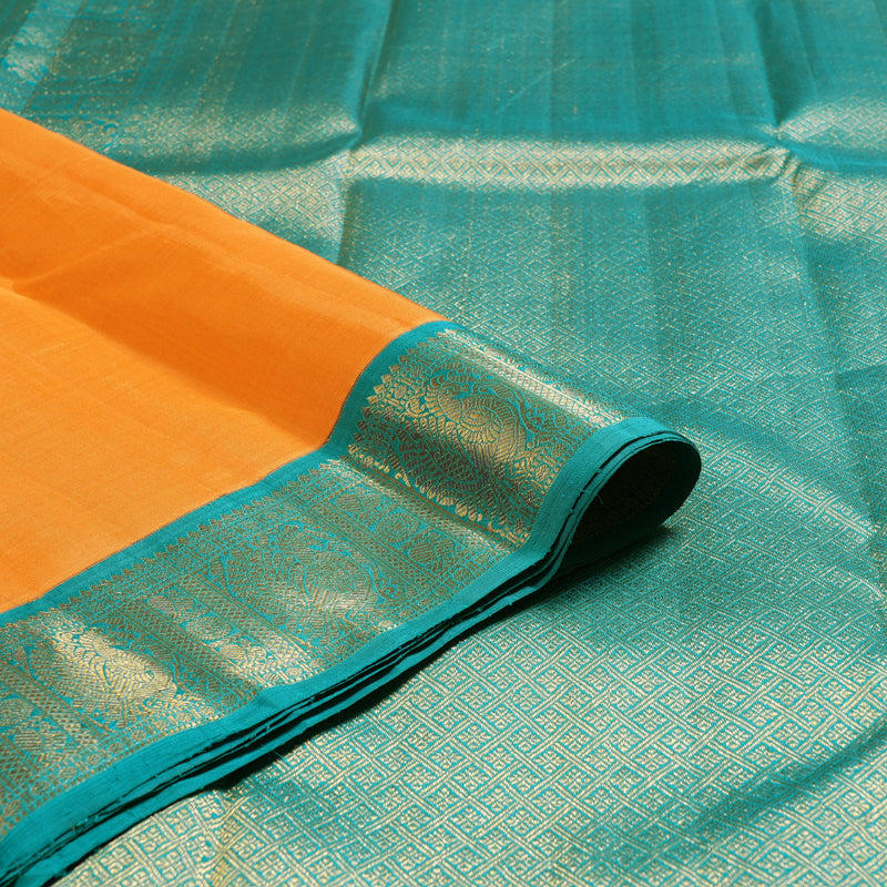 Hayagrivas Mango Yellow Handloom Kanjivaram Silk Saree with Rama Blue Border KBD1539A2-3