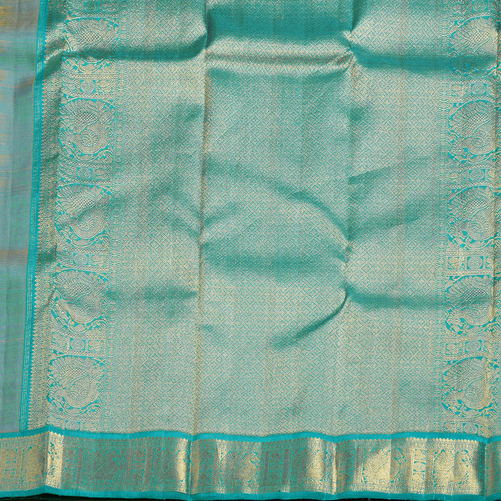 Hayagrivas Mango Yellow Handloom Kanjivaram Silk Saree with Rama Blue Border KBD1539A2-3