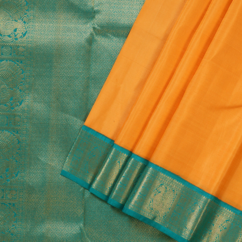 Hayagrivas Mango Yellow Handloom Kanjivaram Silk Saree with Rama Blue Border KBD1539A2-3