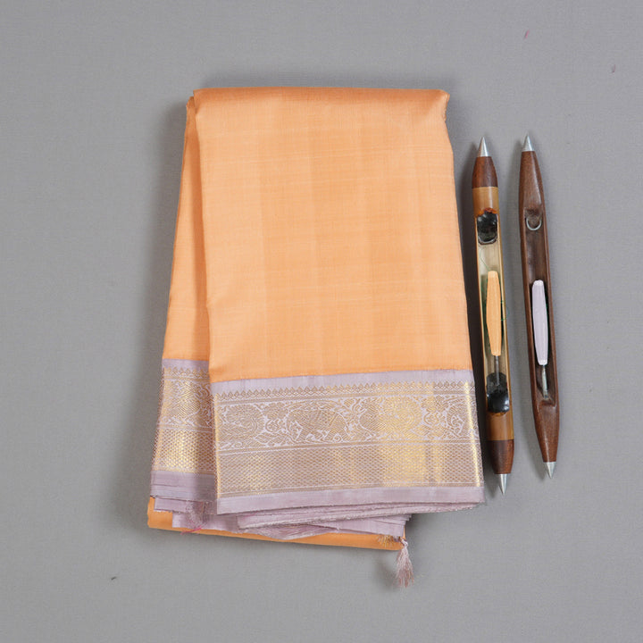 Hayagrivas Peach Orange Handloom Kanjivaram Silk Saree with Lilac Color Border-KBD1539A2-4