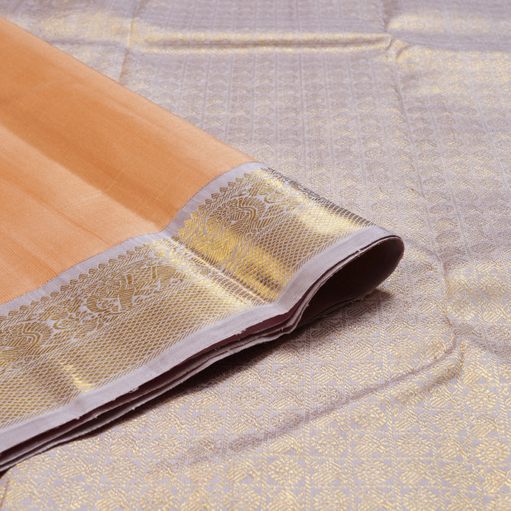 Hayagrivas Peach Orange Handloom Kanjivaram Silk Saree with Lilac Color Border-KBD1539A2-4