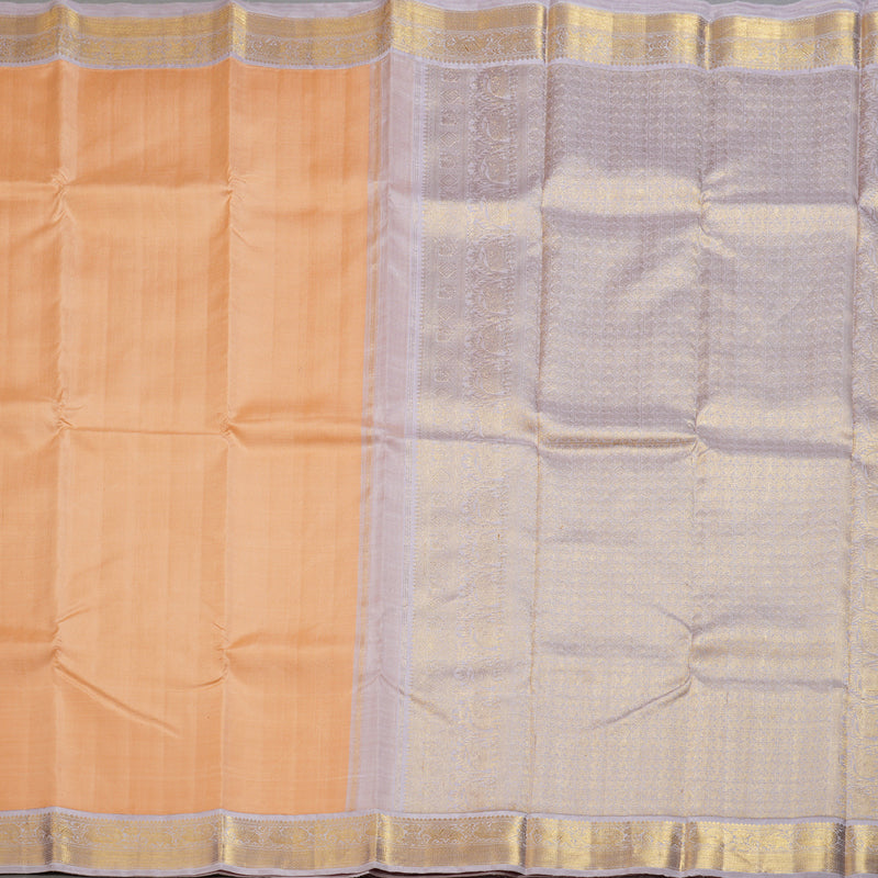 Hayagrivas Peach Orange Handloom Kanjivaram Silk Saree with Lilac Color Border-KBD1539A2-4