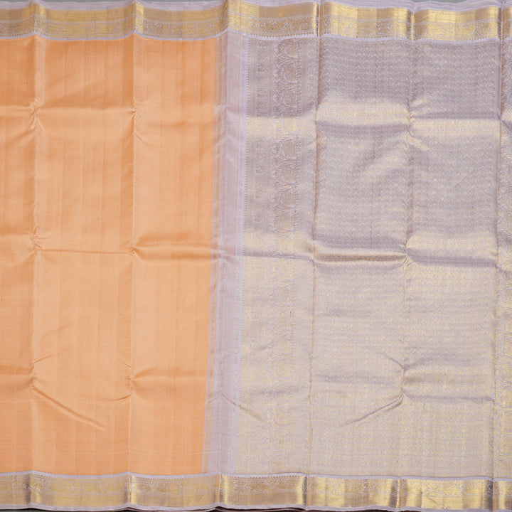 Hayagrivas Peach Orange Handloom Kanjivaram Silk Saree with Lilac Color Border-KBD1539A2-4