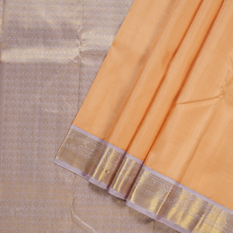 Hayagrivas Peach Orange Handloom Kanjivaram Silk Saree with Lilac Color Border-KBD1539A2-4