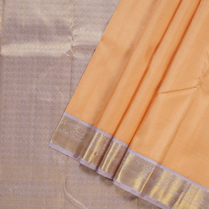 Hayagrivas Peach Orange Handloom Kanjivaram Silk Saree with Lilac Color Border-KBD1539A2-4