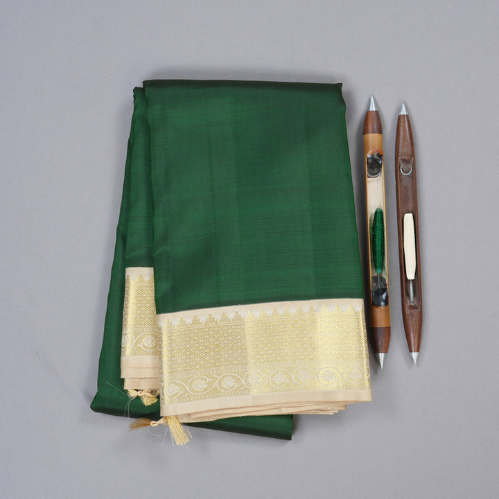 Hayagrivas Handloom Kanjivaram Silk Saree in Lush Bottle Green KBD1542A1-1