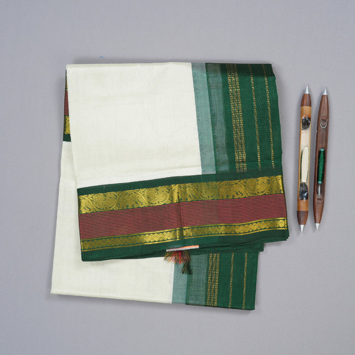 Hayagrivas Handloom Korvai Silk Cotton Saree in Serene Half White KBD1544A1-5
