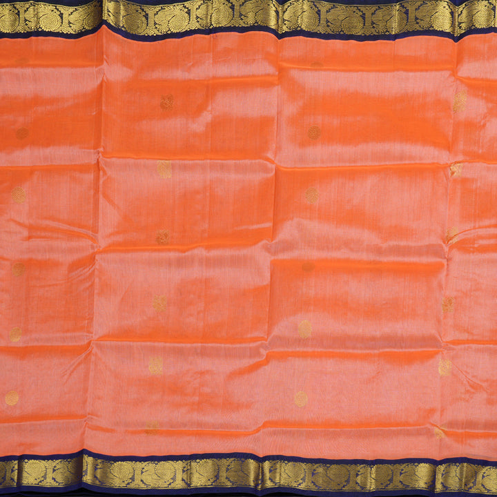 Hayagrivas Handloom Peach With Blue Border Silk Cotton Saree KBD1544A6-7