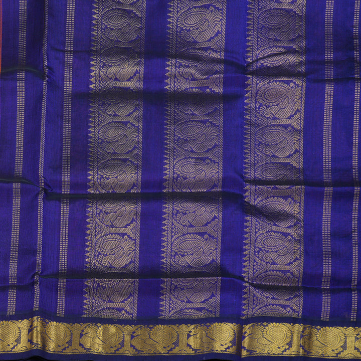 Hayagrivas Handloom Peach With Blue Border Silk Cotton Saree KBD1544A6-7
