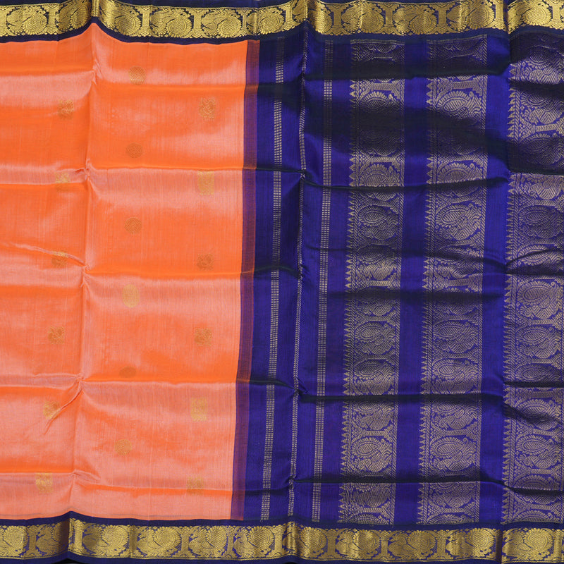 Hayagrivas Handloom Peach With Blue Border Silk Cotton Saree KBD1544A6-7