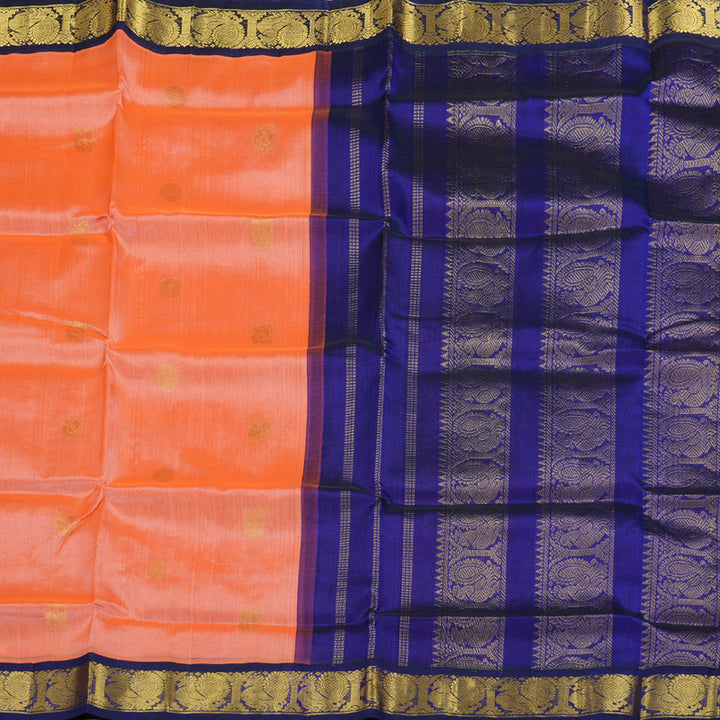 Hayagrivas Handloom Peach With Blue Border Silk Cotton Saree KBD1544A6-7