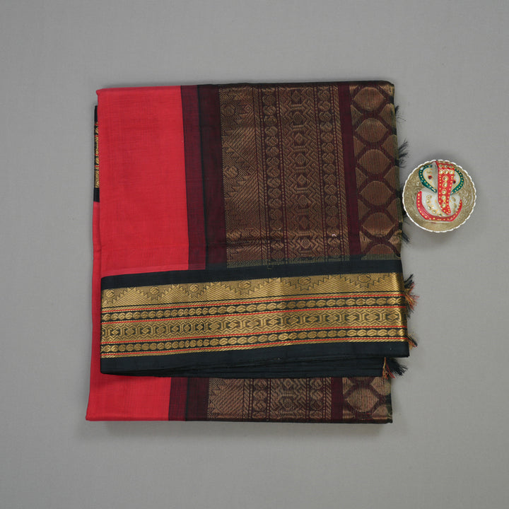 Hayagrivas Handloom Crimason Red Pure Silk Cotton Saree with Black Border KBD1545A5-5