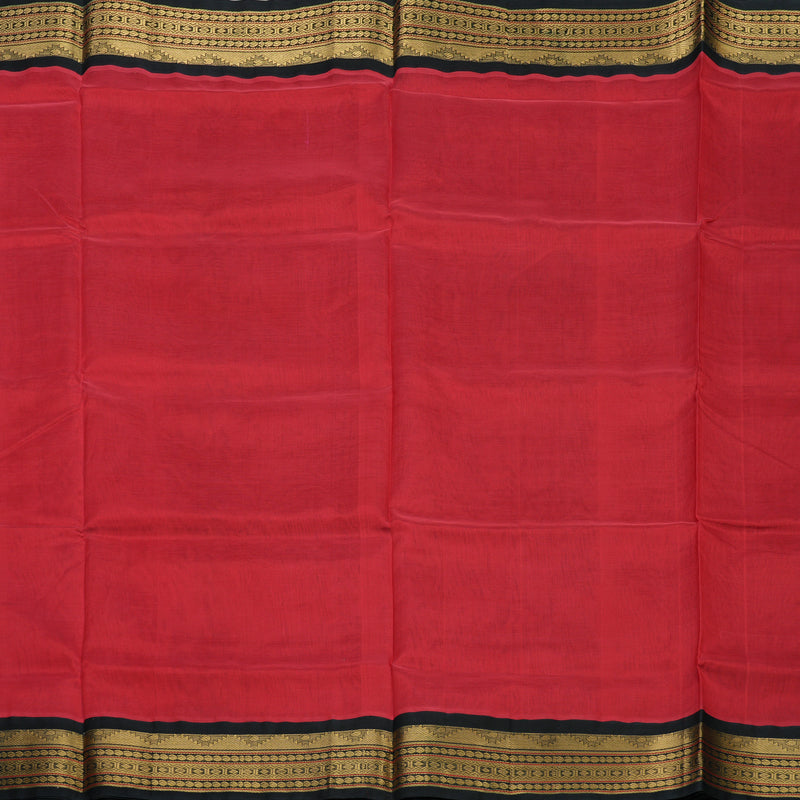 Hayagrivas Handloom Crimason Red Pure Silk Cotton Saree with Black Border KBD1545A5-5