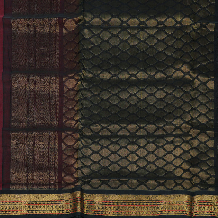 Hayagrivas Handloom Crimason Red Pure Silk Cotton Saree with Black Border KBD1545A5-5