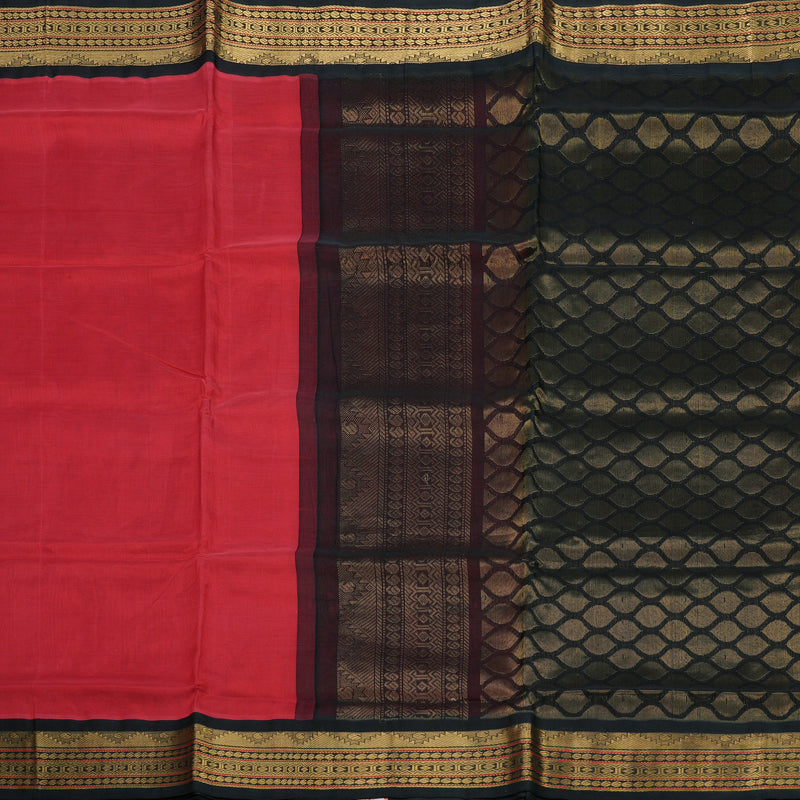 Hayagrivas Handloom Crimason Red Pure Silk Cotton Saree with Black Border KBD1545A5-5