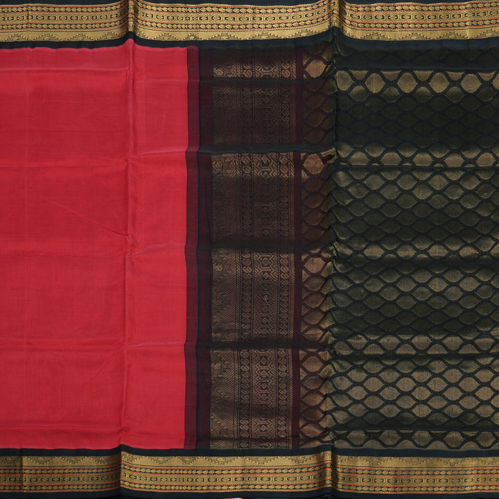 Hayagrivas Handloom Crimason Red Pure Silk Cotton Saree with Black Border KBD1545A5-5
