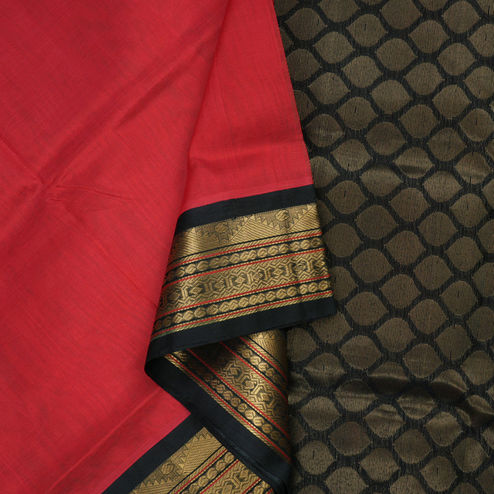 Hayagrivas Handloom Crimason Red Pure Silk Cotton Saree with Black Border KBD1545A5-5