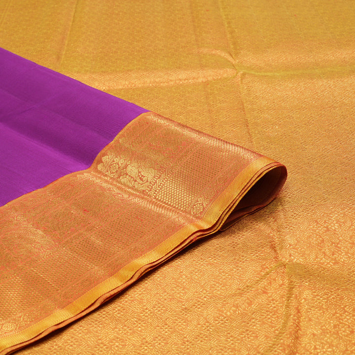Hayagrivas Regal Purple Handloom Kanjivaram Silk Saree with Honey Mustard Border KBD1546A3-1