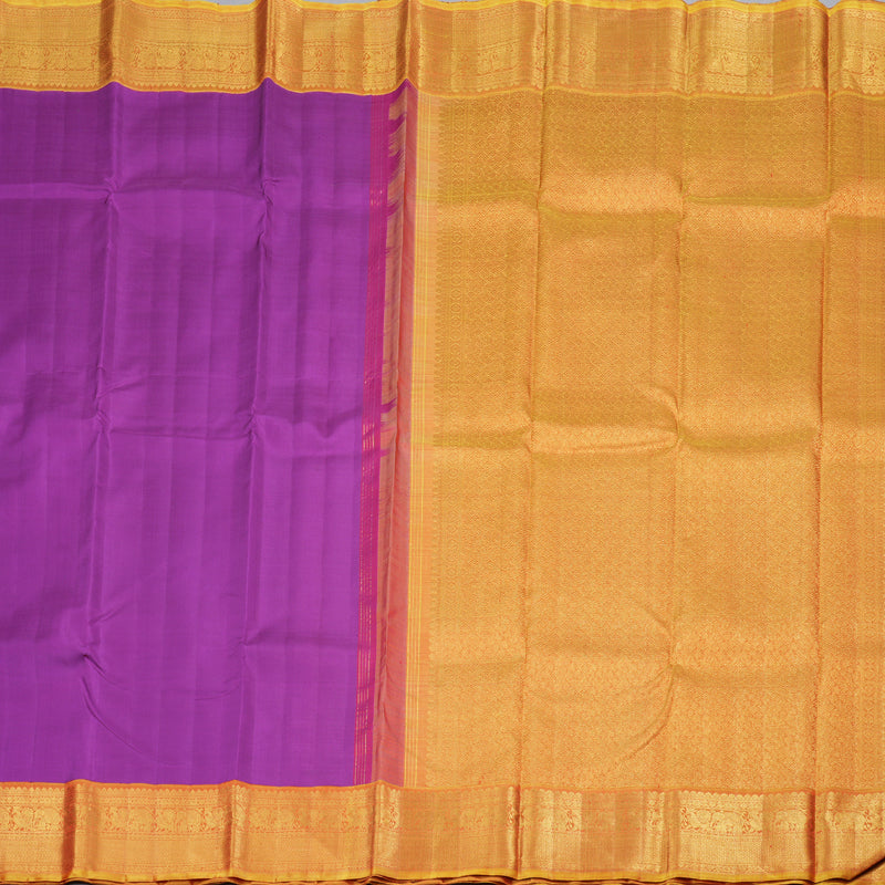 Hayagrivas Regal Purple Handloom Kanjivaram Silk Saree with Honey Mustard Border KBD1546A3-1
