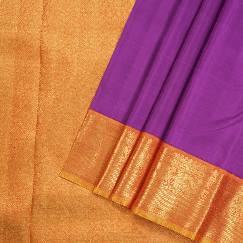 Hayagrivas Regal Purple Handloom Kanjivaram Silk Saree with Honey Mustard Border KBD1546A3-1