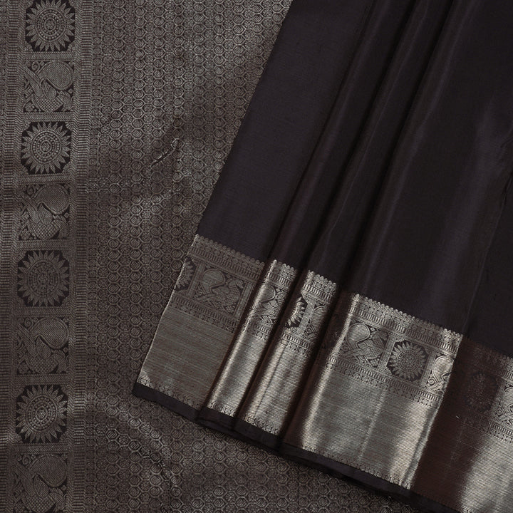 Hayagrivas Dark Brown Handloom Kanjivaram Silk Saree KBD1548A1-2