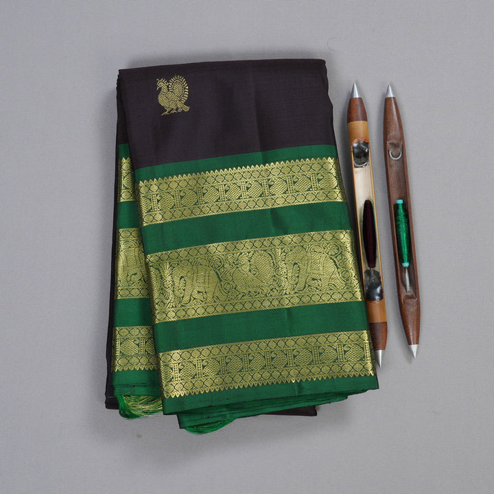 Hayagrivas Plum Purple Handloom Kanjivaram Silk Saree with Dark Green Border KBD1548A12-1