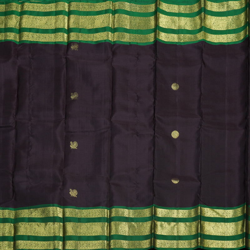 Hayagrivas Plum Purple Handloom Kanjivaram Silk Saree with Dark Green Border KBD1548A12-1