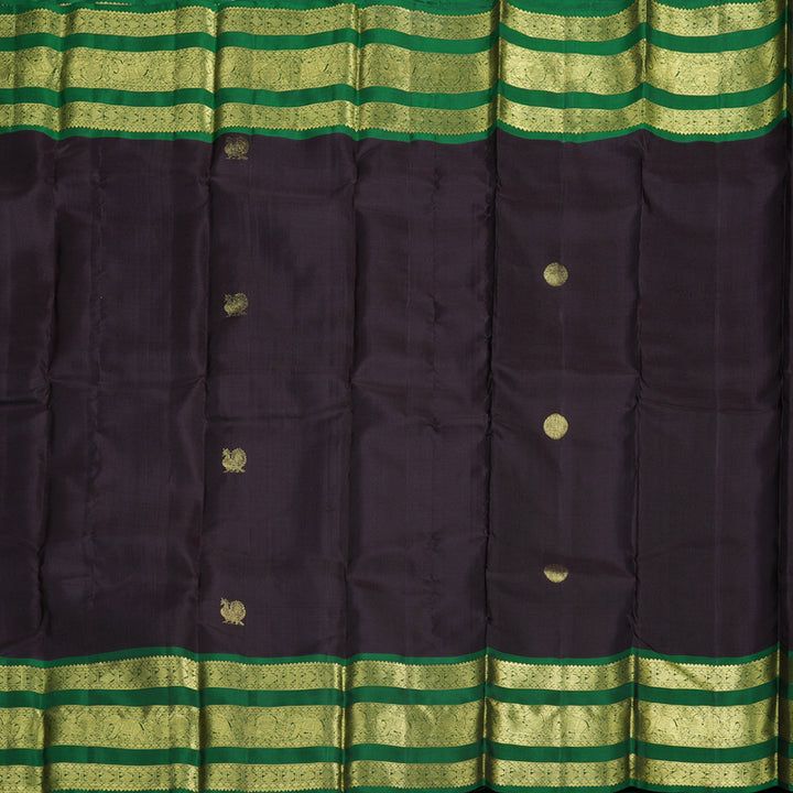 Hayagrivas Plum Purple Handloom Kanjivaram Silk Saree with Dark Green Border KBD1548A12-1