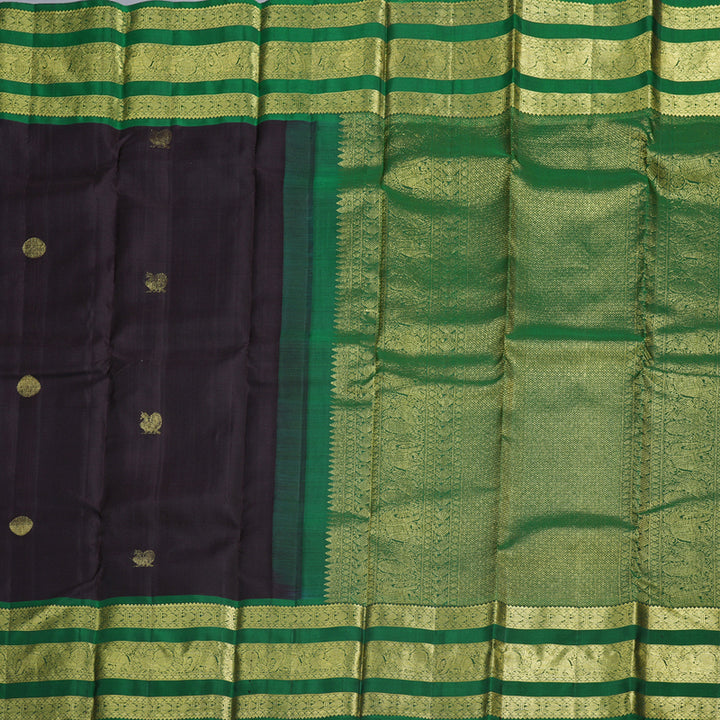 Hayagrivas Plum Purple Handloom Kanjivaram Silk Saree with Dark Green Border KBD1548A12-1