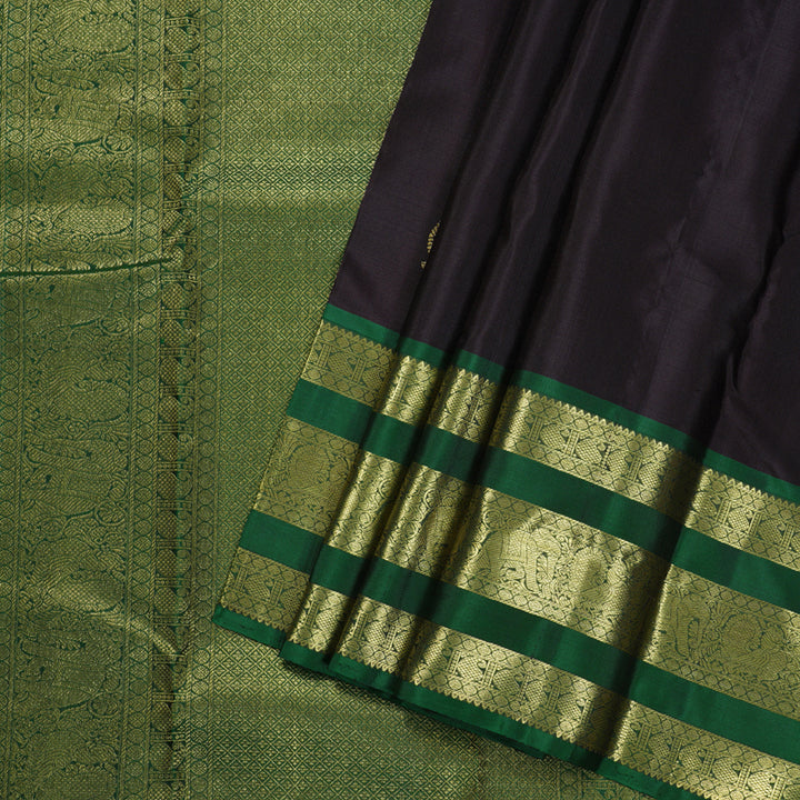Hayagrivas Plum Purple Handloom Kanjivaram Silk Saree with Dark Green Border KBD1548A12-1