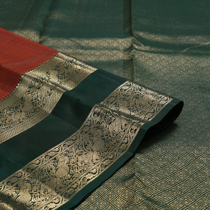 Hayagrivas Burnt Orange Handloom Kanjivaram Silk Saree with Bottle Green Border KBD1548A12-2