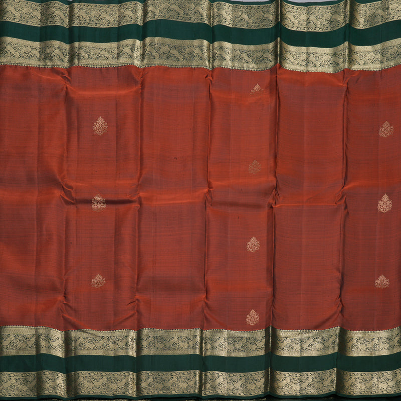 Hayagrivas Burnt Orange Handloom Kanjivaram Silk Saree with Bottle Green Border KBD1548A12-2