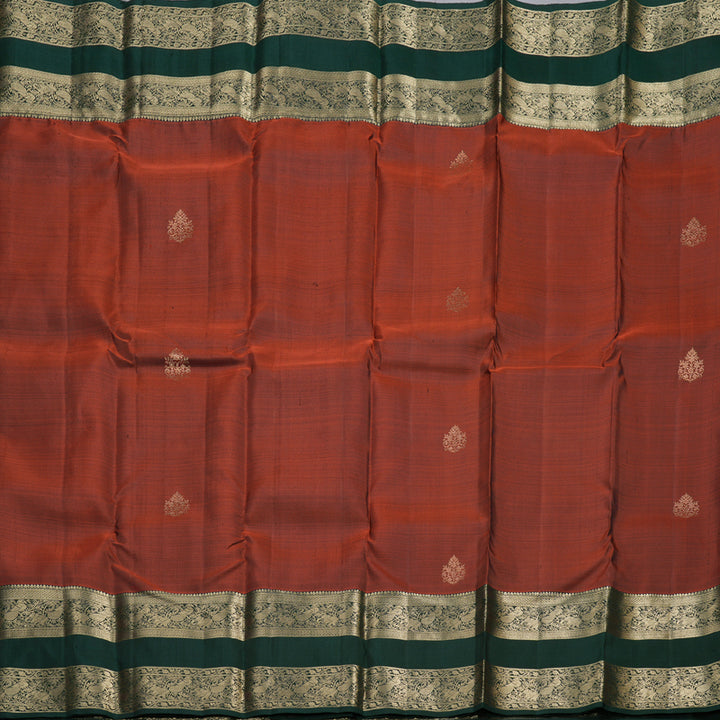 Hayagrivas Burnt Orange Handloom Kanjivaram Silk Saree with Bottle Green Border KBD1548A12-2