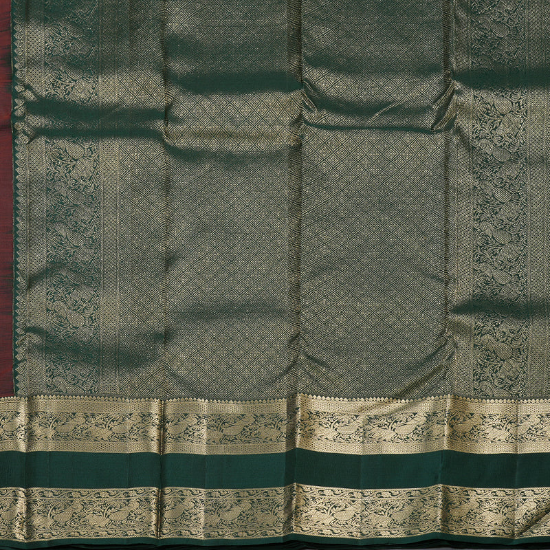 Hayagrivas Burnt Orange Handloom Kanjivaram Silk Saree with Bottle Green Border KBD1548A12-2
