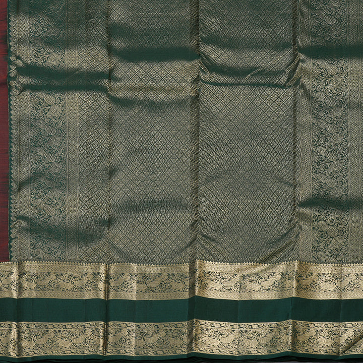 Hayagrivas Burnt Orange Handloom Kanjivaram Silk Saree with Bottle Green Border KBD1548A12-2