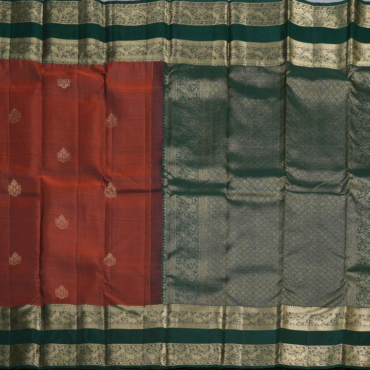Hayagrivas Burnt Orange Handloom Kanjivaram Silk Saree with Bottle Green Border KBD1548A12-2