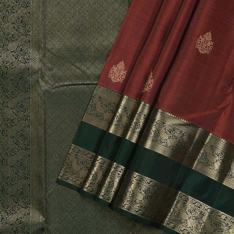 Hayagrivas Burnt Orange Handloom Kanjivaram Silk Saree with Bottle Green Border KBD1548A12-2