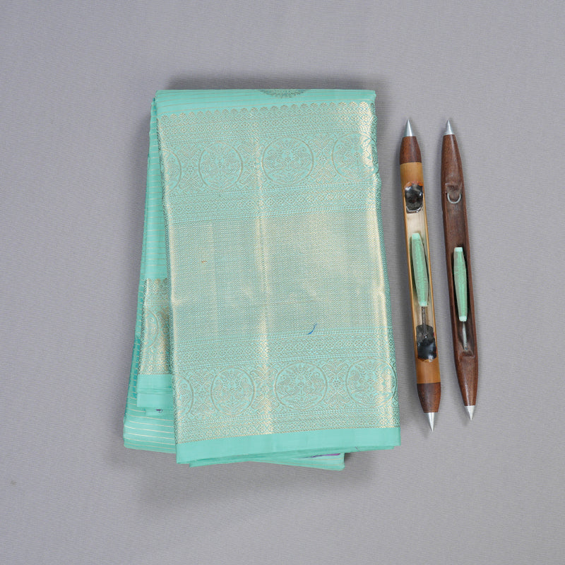 Hayagrivas Mild Teal Blue Handloom Kanjivaram Silk Saree KBD1548A4-1