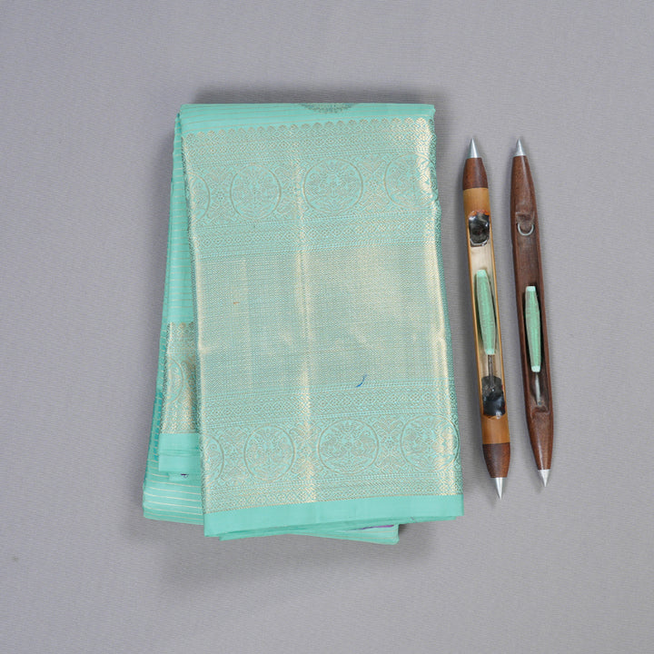 Hayagrivas Mild Teal Blue Handloom Kanjivaram Silk Saree KBD1548A4-1